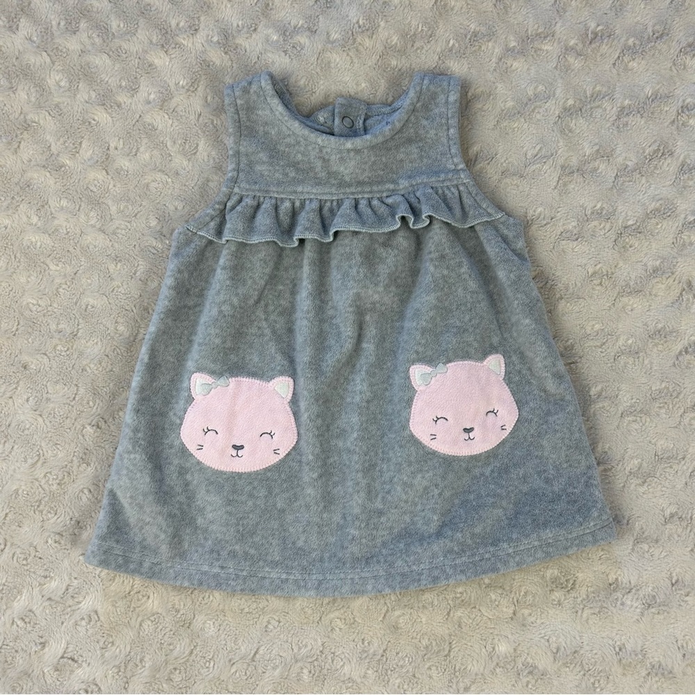 Just One You by Carter’s Fleece Jumper Dress Size 3 Months Gray Pink Kitty Cats